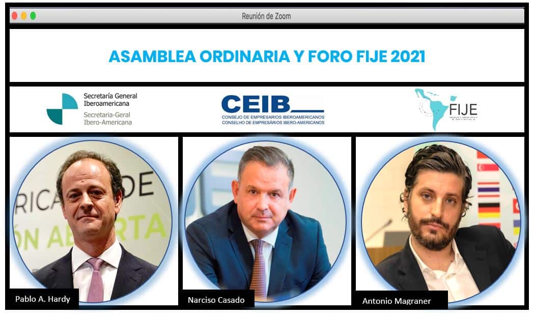 Pablo Adrián Hardy, Naciso Casado y Antonio Magraner durante la clausura del Foro FIJE 2021 Pablo Adrián Hardy, Naciso Casado y Antonio Magraner durante la clausura del Foro FIJE 2021